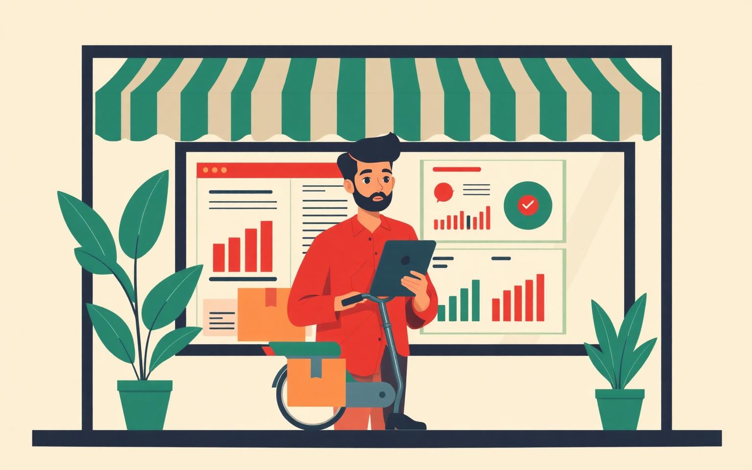 Bangladeshi seller managing an online resale store, orders dashboard and delivery rider