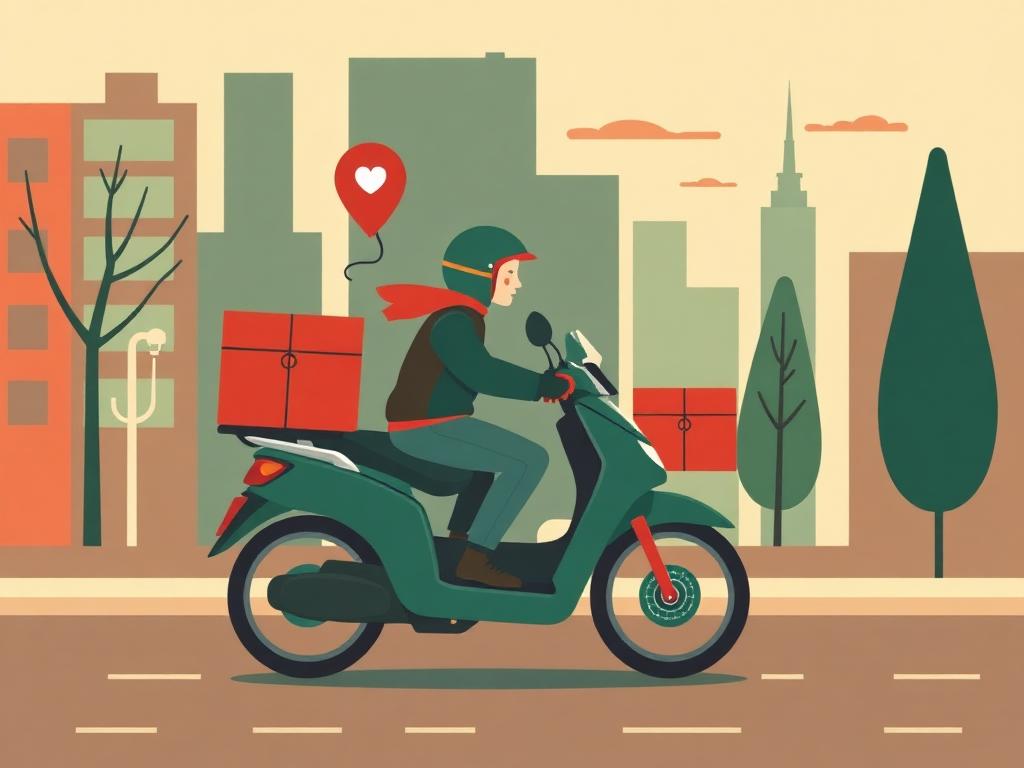 A delivery rider carrying parcels through a city